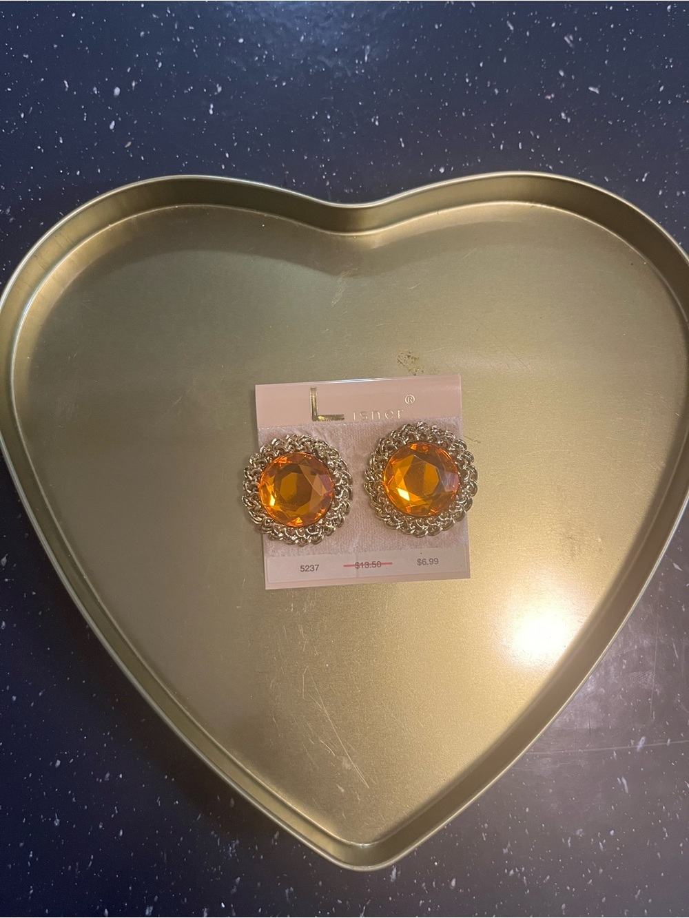 Grace Gold-Tone Earrings with Amber Gem Centers